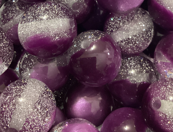 16mm Purple Half Cat Eye/Half Silver Glitter Bead