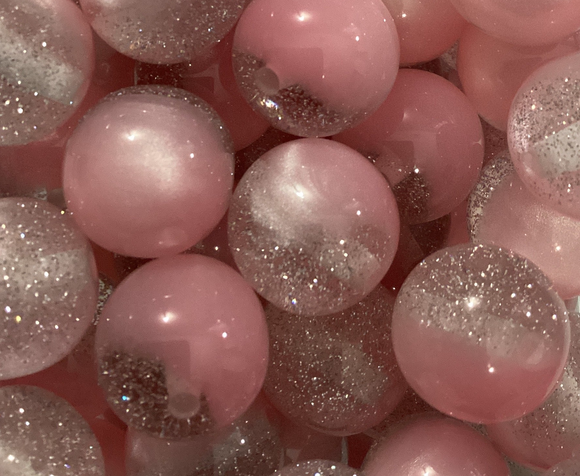 16mm Pink Half Cat Eye/Half Silver Glitter Bead