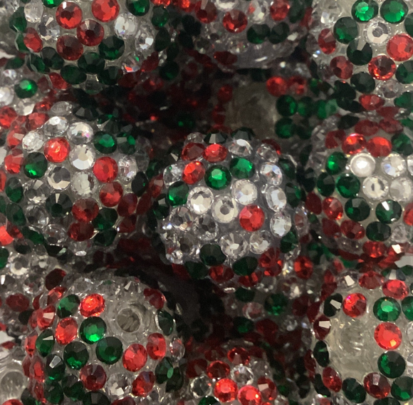 20mm Red/Silver/Green Rhinestone Bead