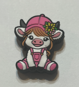 Girl Pink Cow With Overalls