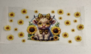 Cute Baby Cow with Glasses & Sunflower UVDTF Cup Wrap