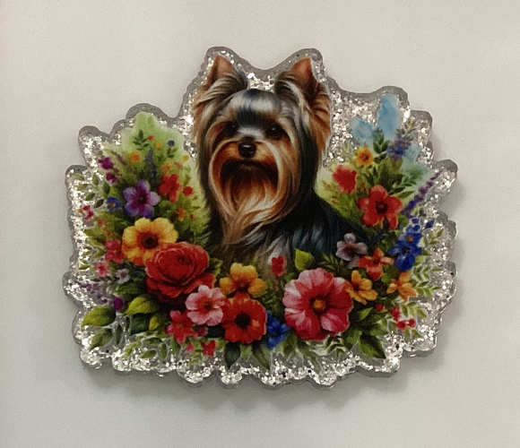 Cute Yorkie Dog with Flowers Acrylic