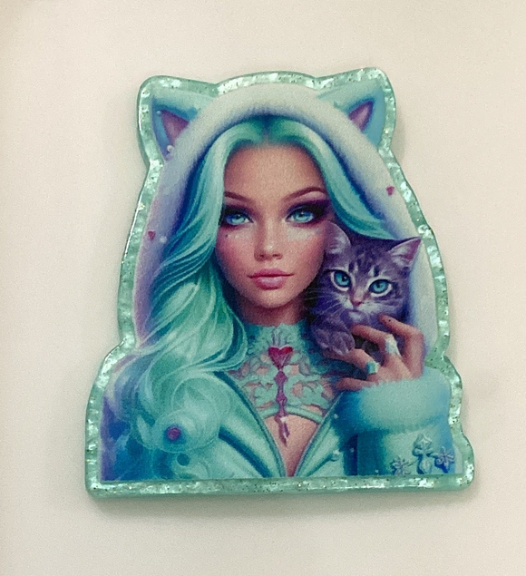 Cute Blue Girl with Kitten Acrylic