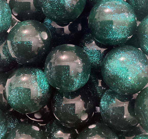 16mm Dark Green Glitter Bead