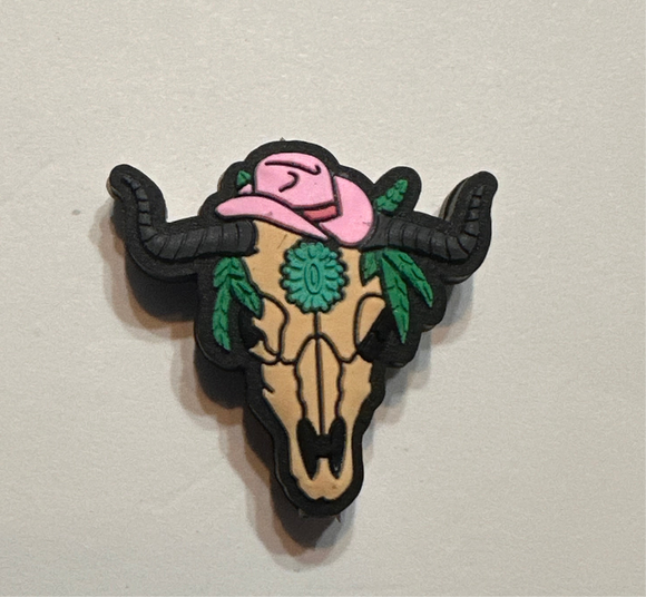 Bull Skull Head With Pink Hat