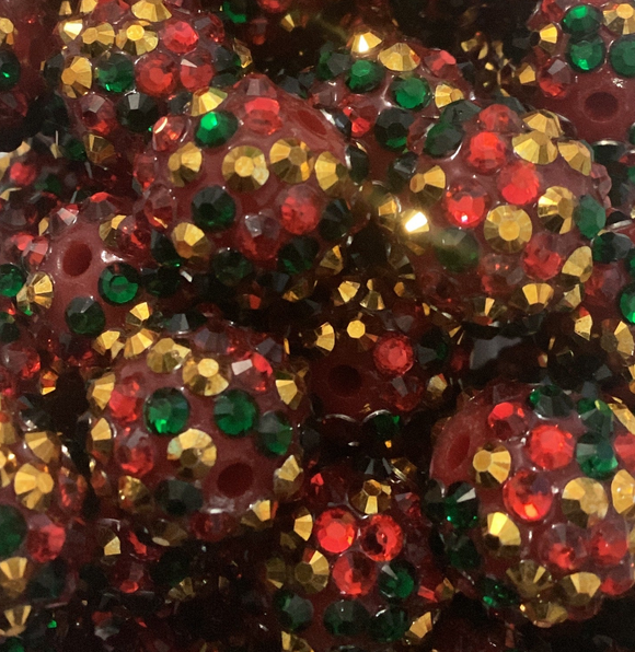 16mm Red/Gold/Green Rhinestone Bead