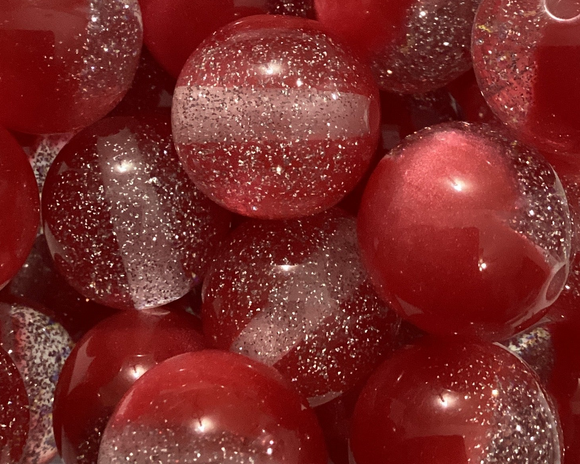 16mm Red Half Cat Eye/Half Silver Glitter Bead